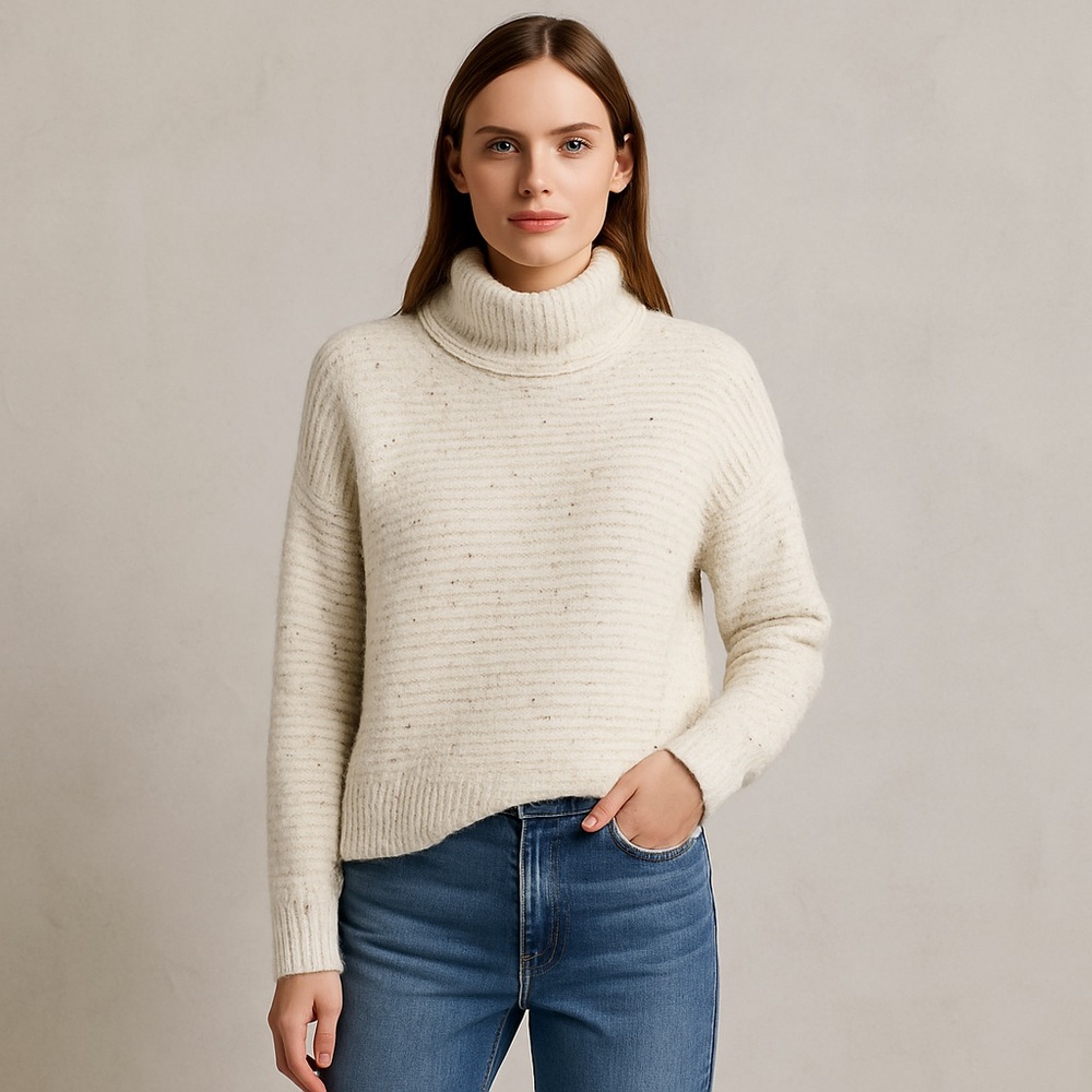Madewell Off White Confetti Mock Neck Sweater Cozy Fuzzy Winter Pullover Size S